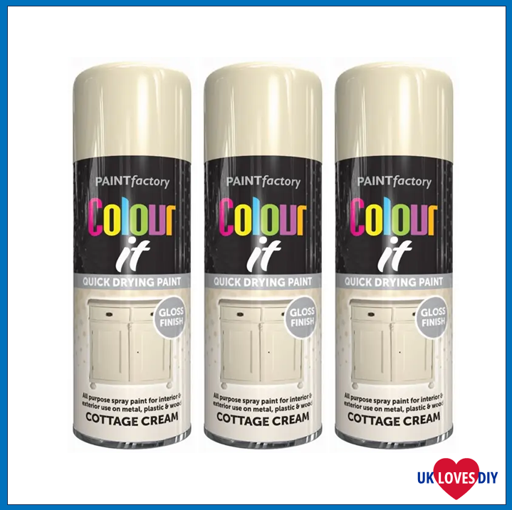 3 X COLOUR IT-COTTAGE CREAM GLOSS SPRAY PAINT 400ML