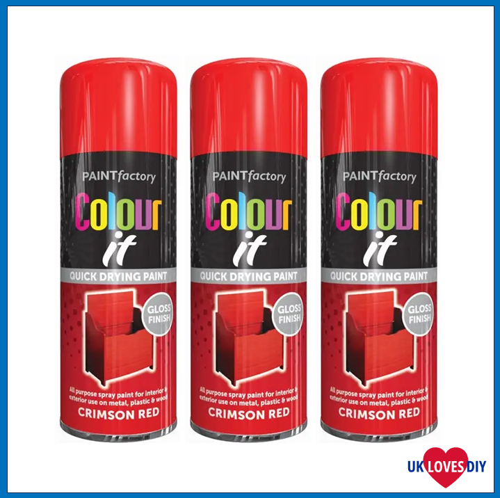 3 X COLOUR IT-CRIMSON RED GLOSS SPRAY PAINT 400ML