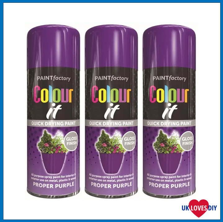 3 X COLOUR IT PROPER PURPLE GLOSS SPRAY PAINT 250ML