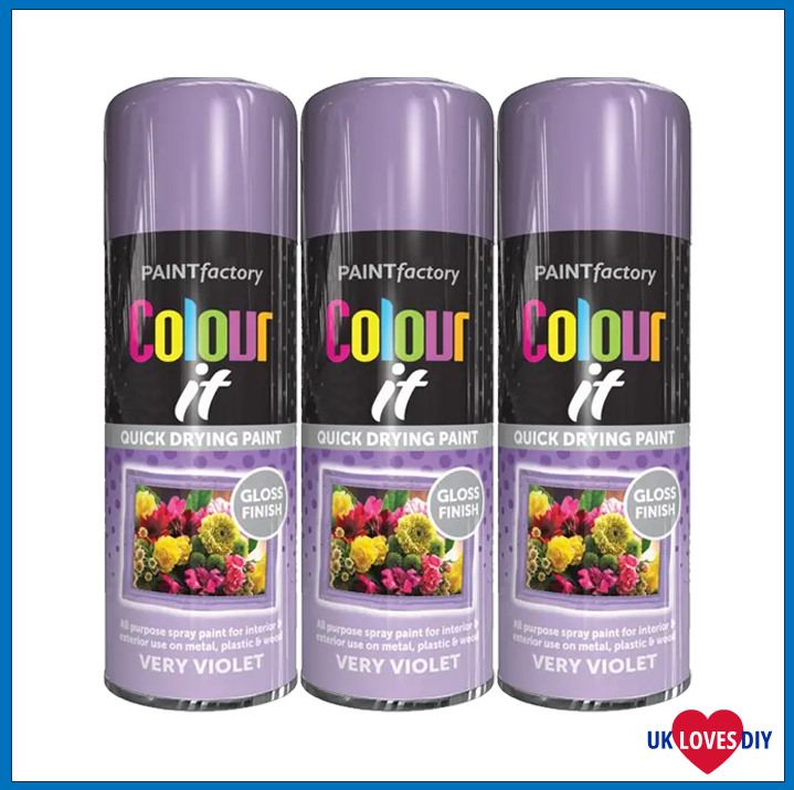 3 X COLOUR IT- VERY VIOLET GLOSS SPRAY PAINT 400ML