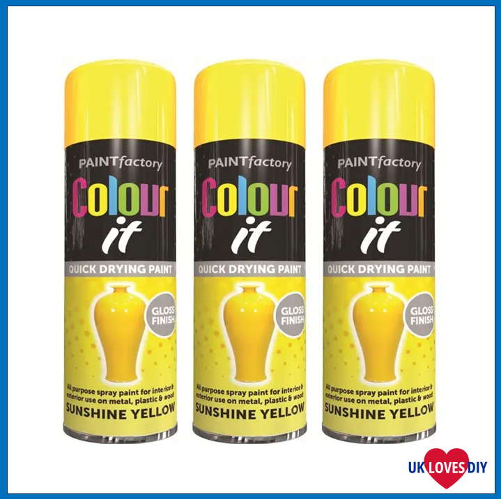 3 X COLOUR IT YELLOW GLOSS SPRAY PAINT 250ML
