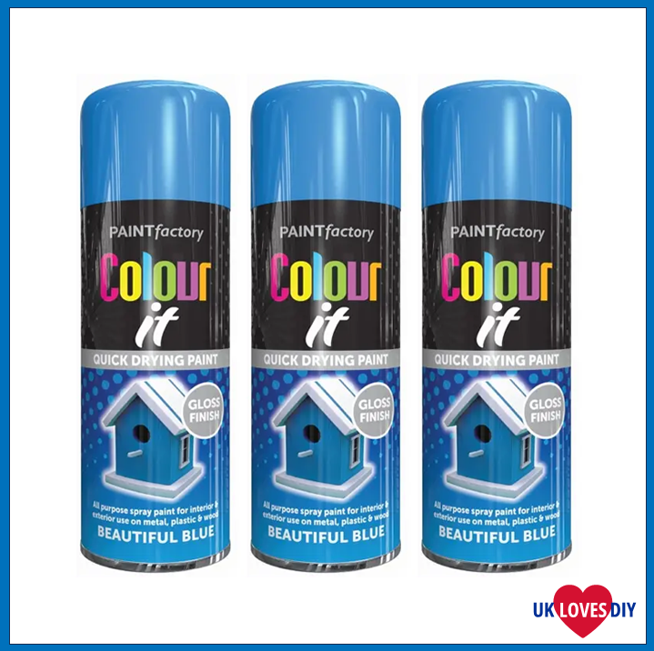 3 X COLOUT IT-BEAUTIFUL BLUE GLOSS SPRAY PAINT 400ML
