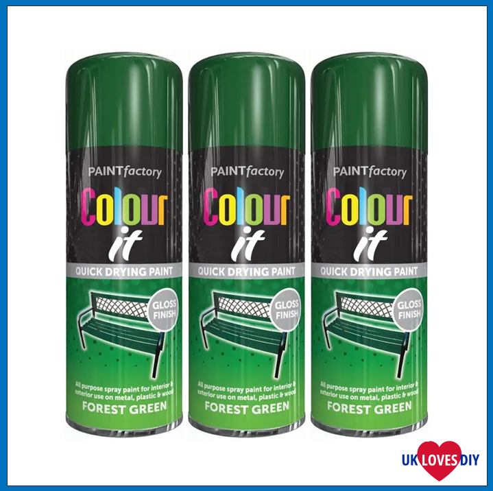 3 X COLOUT IT-FOREST GREEN GLOSS SPRAY PAINT 400ML