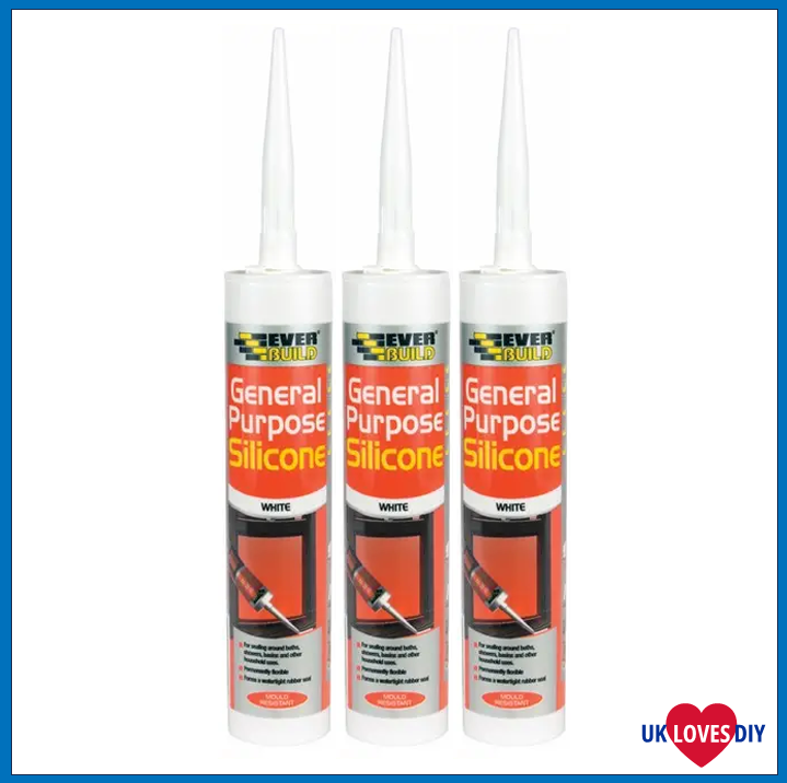 3 X EVERBUILD GENERAL PURPOSE SILICONE WHITE 280ML