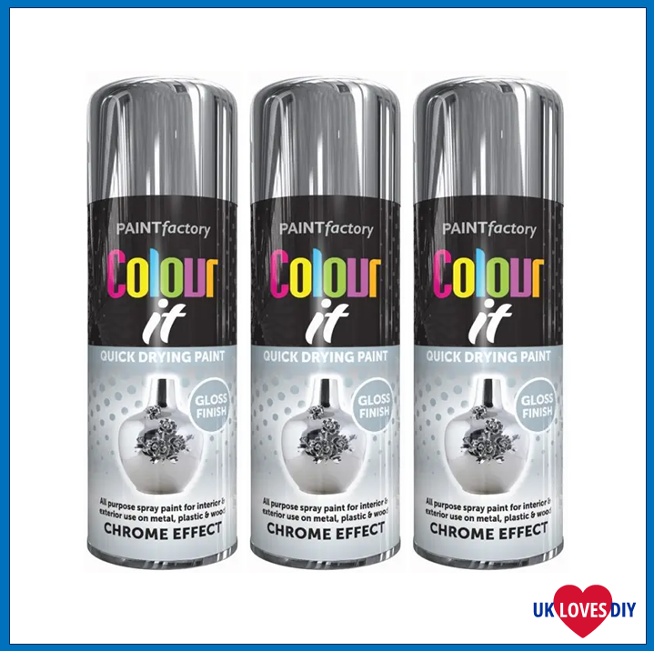 3 X PAINT FACTORY CHROME EFFECT GLOSS SPRAY PAINT 400ML