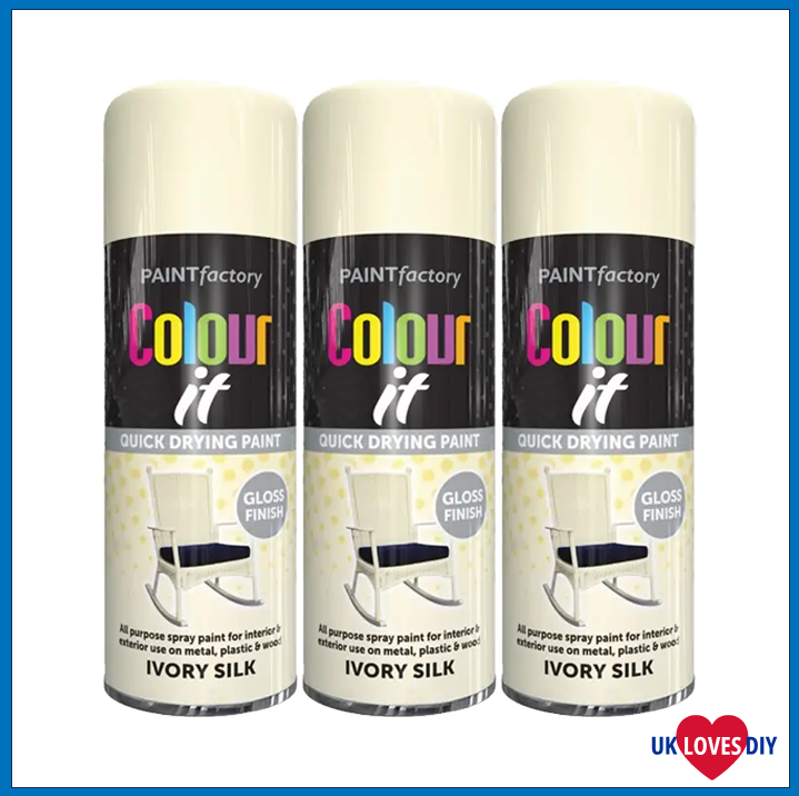 3 X PAINT FACTORY COLOUR IT- IVORY SILK GLOSS SPRAY PAINT 400ML