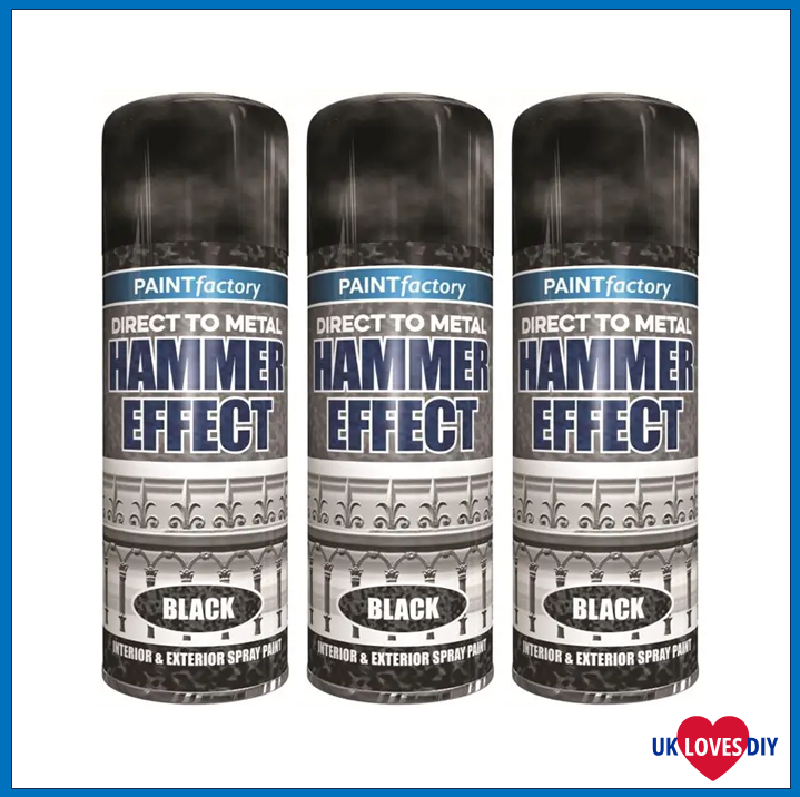 3 X PAINT FACTORY HAMMER EFFECT BLACK SPRAY PAINT 400ML