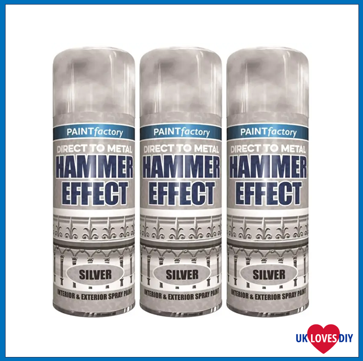 3 X PAINT FACTORY HAMMER EFFECT SILVER SPRAY 400ML
