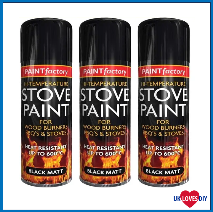 3 X PAINT FACTORY HIGH TEMPERATURE BLACK STOVE SPRAY PAINT 400ML