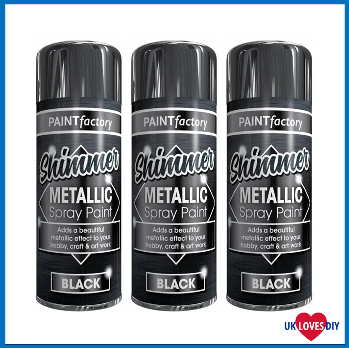 3 X PAINT FACTORY METALLIC BLACK SPRAY PAINT 200ML