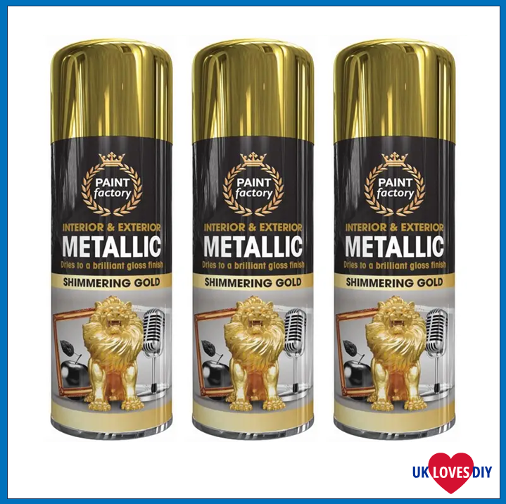 3 X PAINT FACTORY METALLIC GOLD SPRAY PAINT 400ML