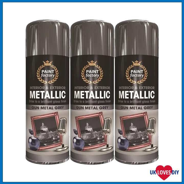 3 X PAINT FACTORY METALLIC METAL GREY SPRAY PAINT 400ML
