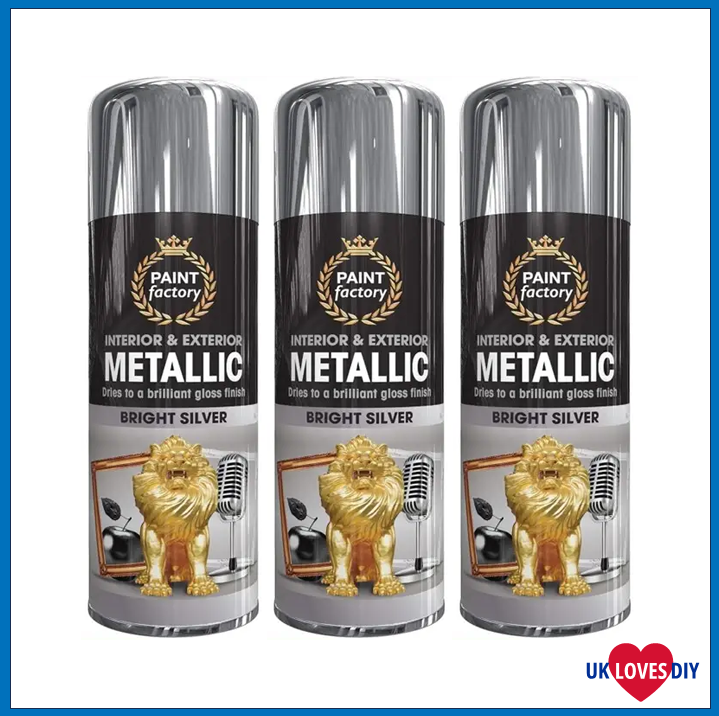3 X PAINT FACTORY METALLIC SILVER SPRAY PAINT 400ML