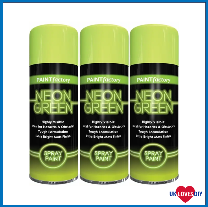 3 X PAINT FACTORY NEON GREEN SPRAY PAINT 400ML