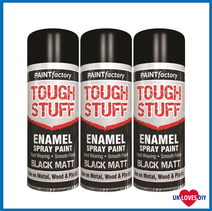 3 X PAINT FACTORY TOUGH STUFF ENAMEL BLACK MATT SPRAY PAINT 400ML
