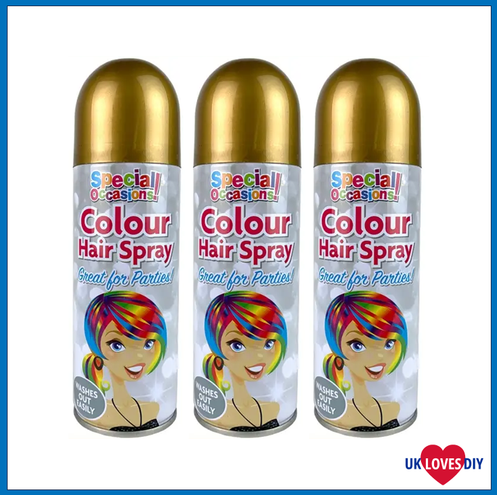 3 X PARTY COLOUR HAIR SPRAY GOLD 200ML