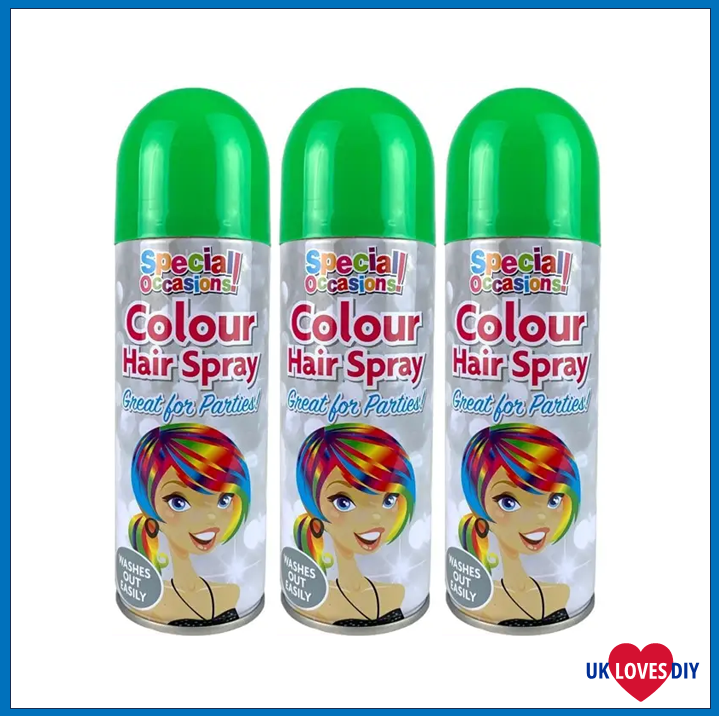 3 X PARTY COLOUR HAIR SPRAY GREEN 200ML