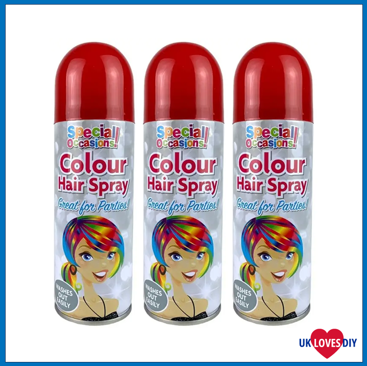 3 X PARTY COLOUR HAIR SPRAY RED 200ML
