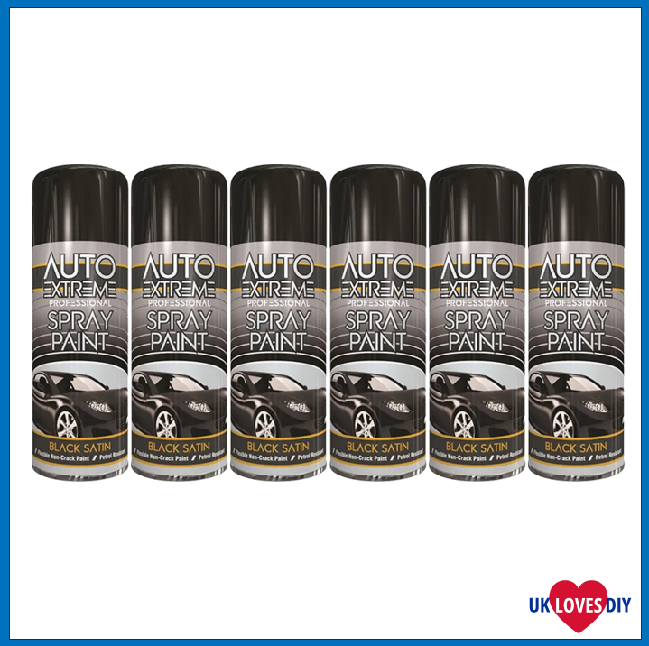6 X AUTO EXTREME BLACK SATIN SPRAY PAINT 400ML