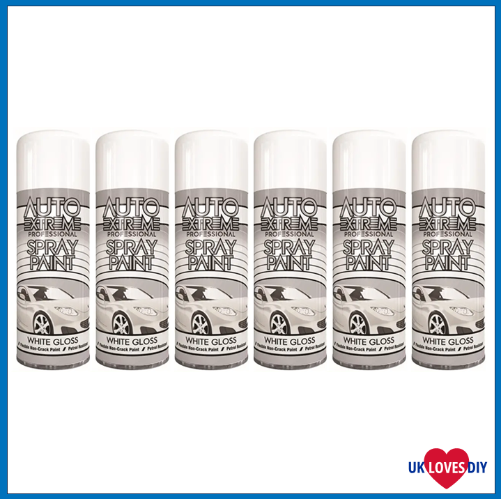 6 X AUTO EXTREME WHITE GLOSS SPRAY PAINT 400ML