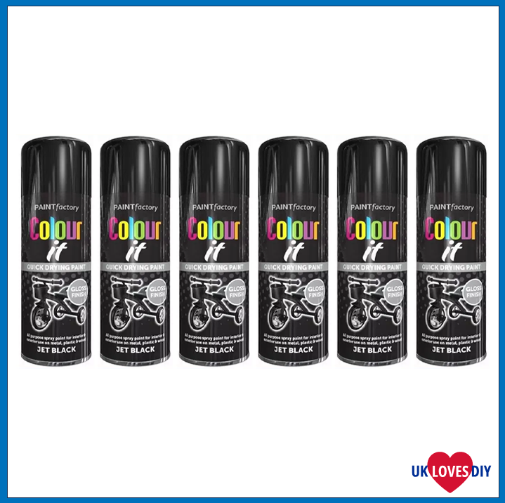 6 X COLOUR IT BLACK GLOSS SPRAY PAINT 250ML