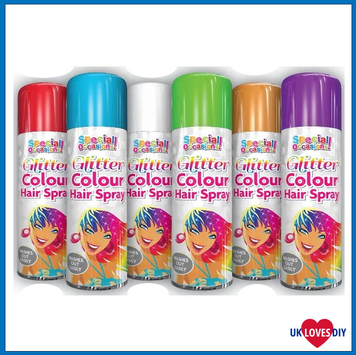 6 X PARTY COLOUR GLITTER HAIR SPRAY PAINT 200ML